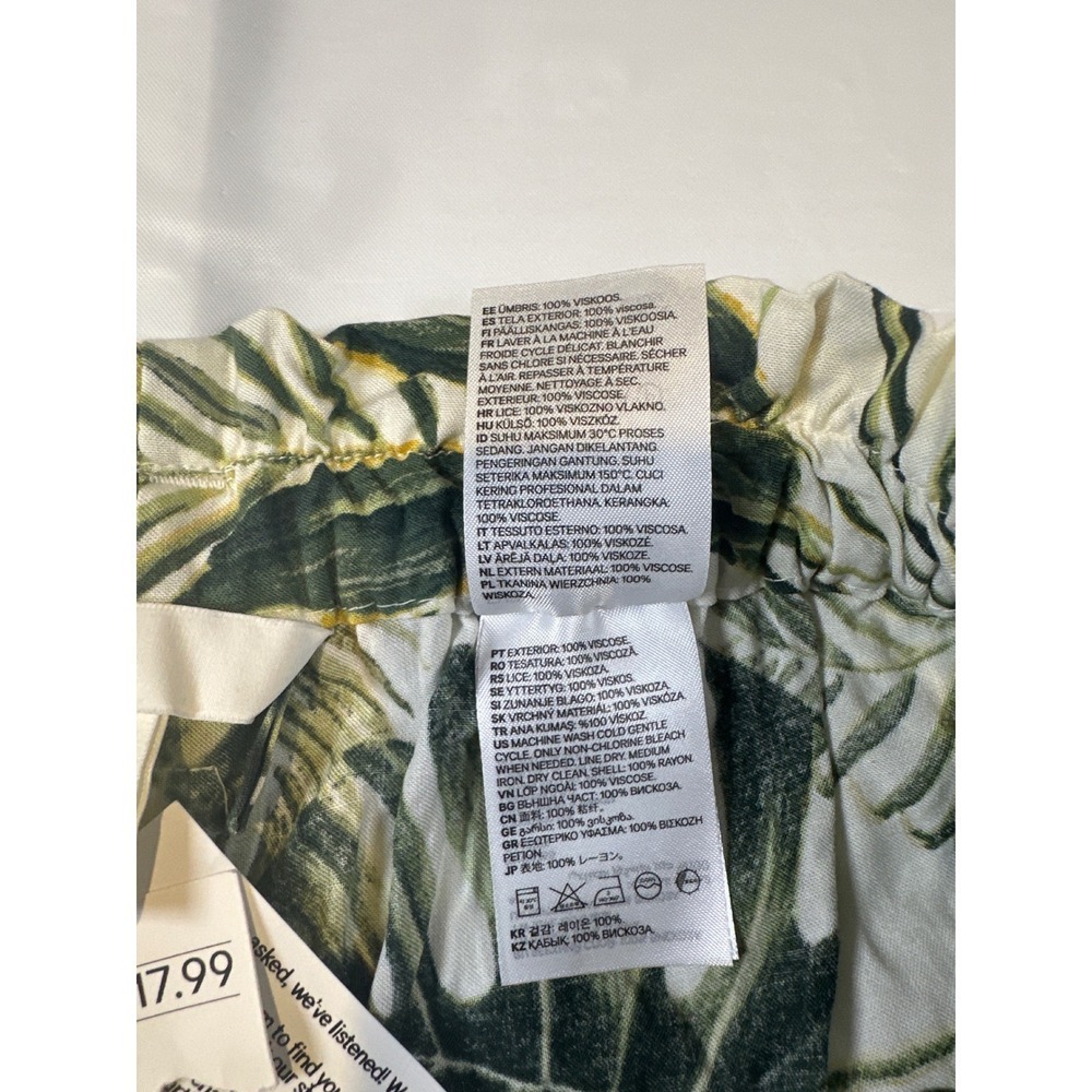 HM Tropical Leaf Print Paperbag Waist Pants Green White Viscose Size 10 NWT - Picture 4 of 8